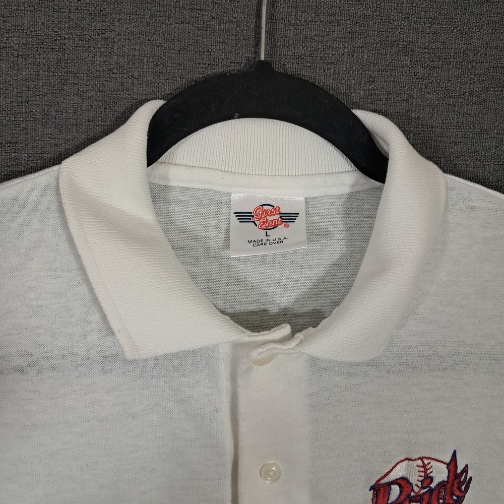 Vintage American Polo Shirt Large Short Sleeve Off White Baseball Single‎ Stitch - Picture 9 of 13